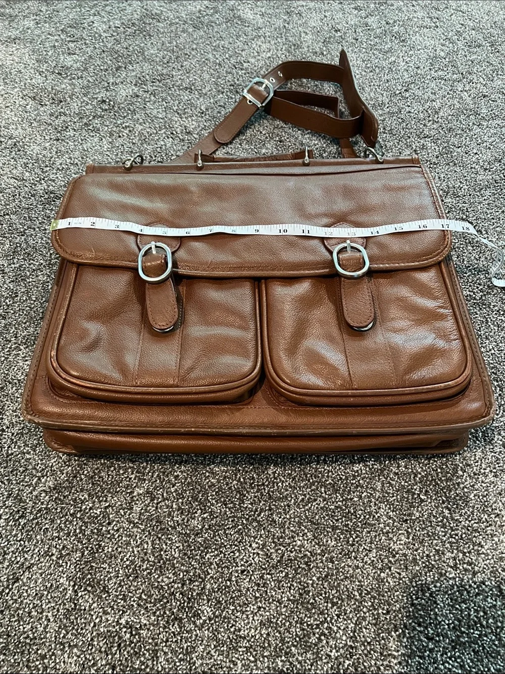 Men’s Leather Briefcase Messenger with Dual Front Pockets
